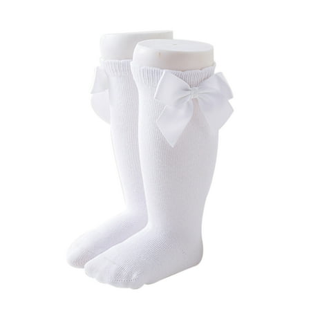 

Chollius Baby Girls Cotton Long Socks Solid Color Big Bow Knee High Stocking