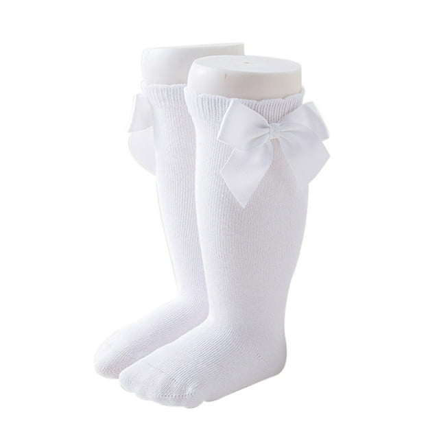 SUNSIOM Baby Girls Cotton Long Socks Solid Color Big Bow Knee High Stocking