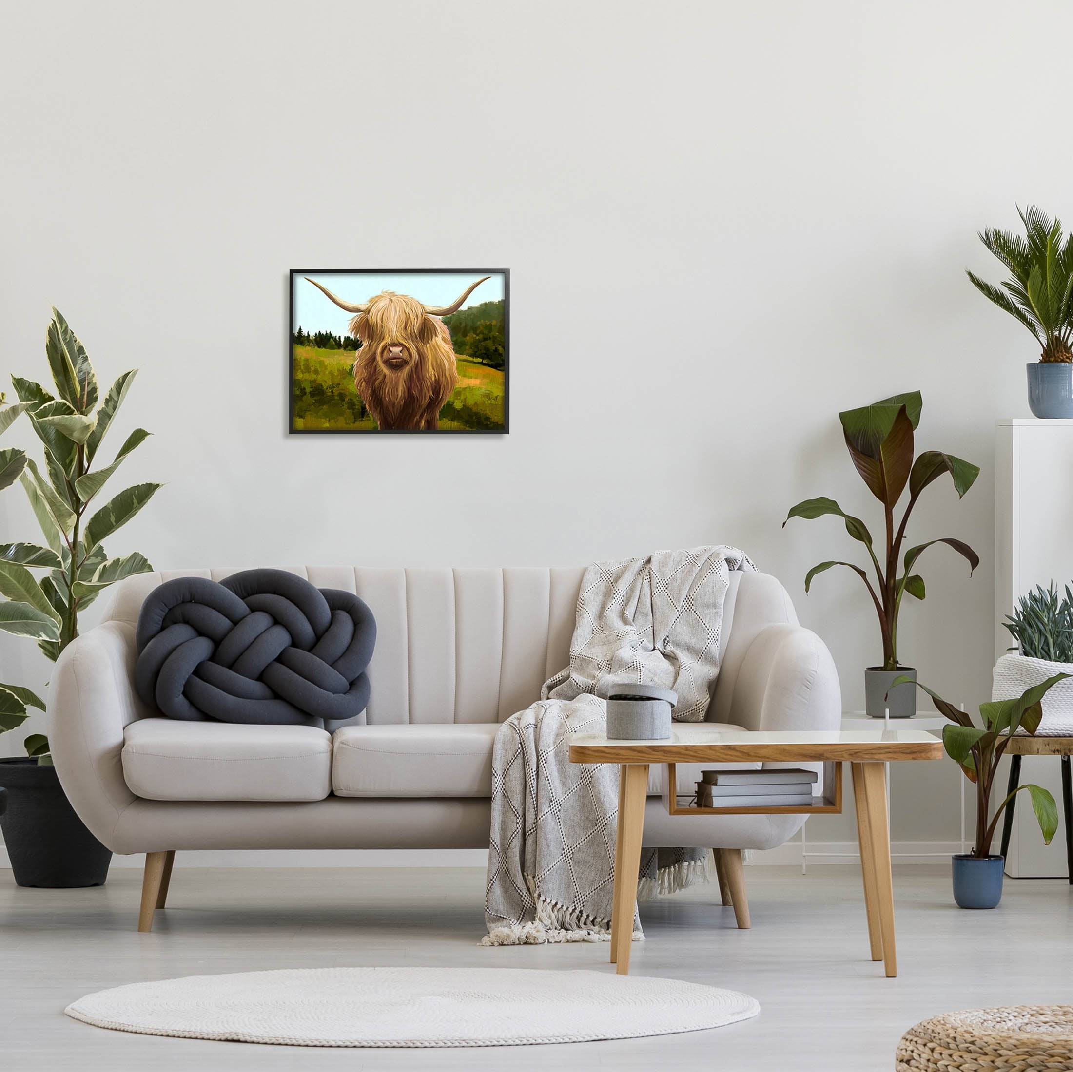 Stupell Industries Country Highland Cattle Grazing Painting Black Framed Art Print Wall Art, Design by Ziwei Li