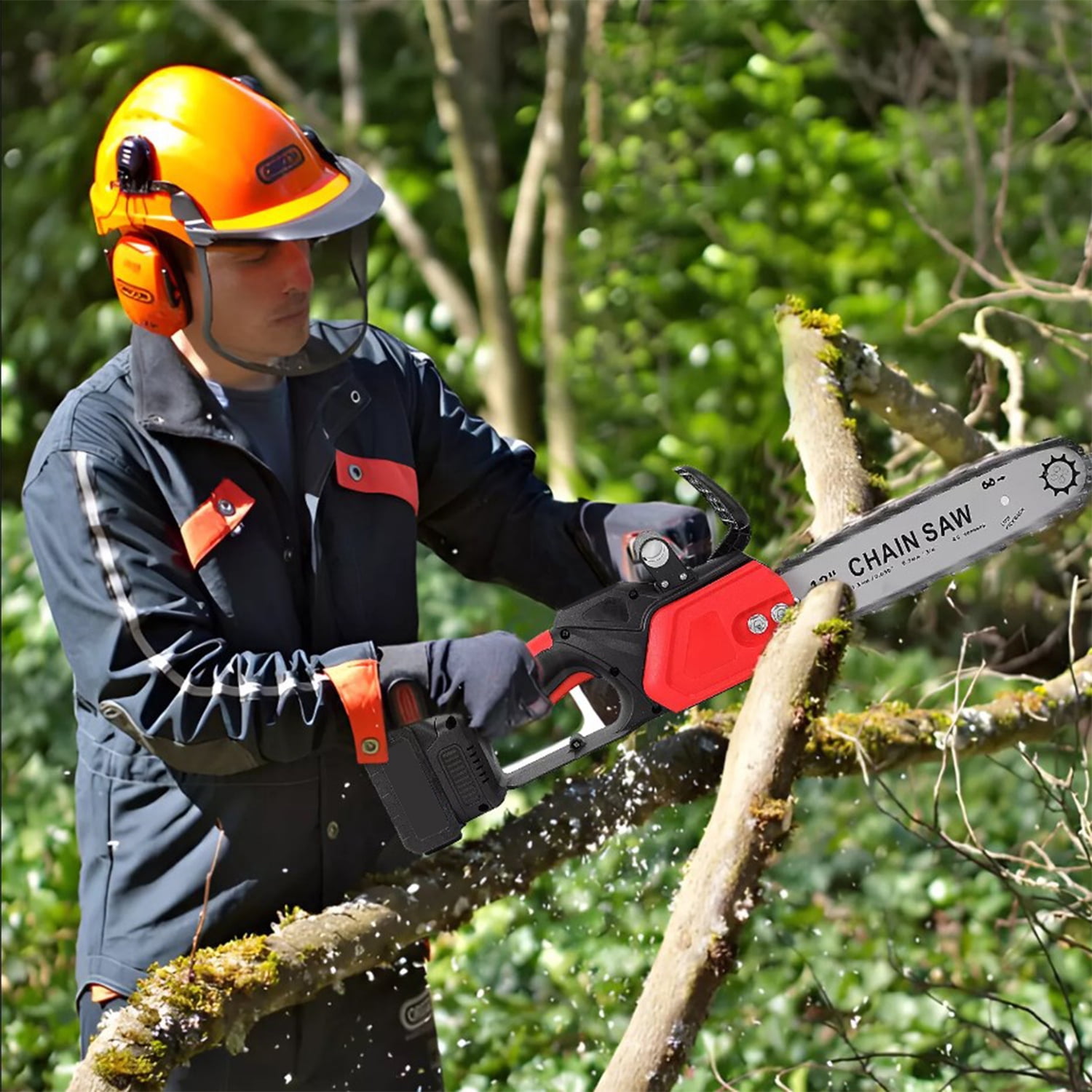 12" Electric Chainsaw Cordless Handheld Chain Saw Wood Cutter + Battery 2 Chains, Ideal for Medium Yard, Garden, and Farm Wood Cutting