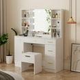 thumbnail image 3 of 56’’ Makeup Vanity Desk with Mirror and LED Lights,Modern Dressing Table with Drawers & Adjustable Shelves, Makeup Table Set with Power Outlet，Cushioned Stool for Bedroom(Brown、white), 3 of 9
