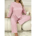 thumbnail image 5 of ValueVibe Plus Size Pajama Sets for Women 2 Piece Crew Neck Long Sleeve Lounge Sets Polka Dots Print Sleepwear, Pink 3XL, 5 of 8