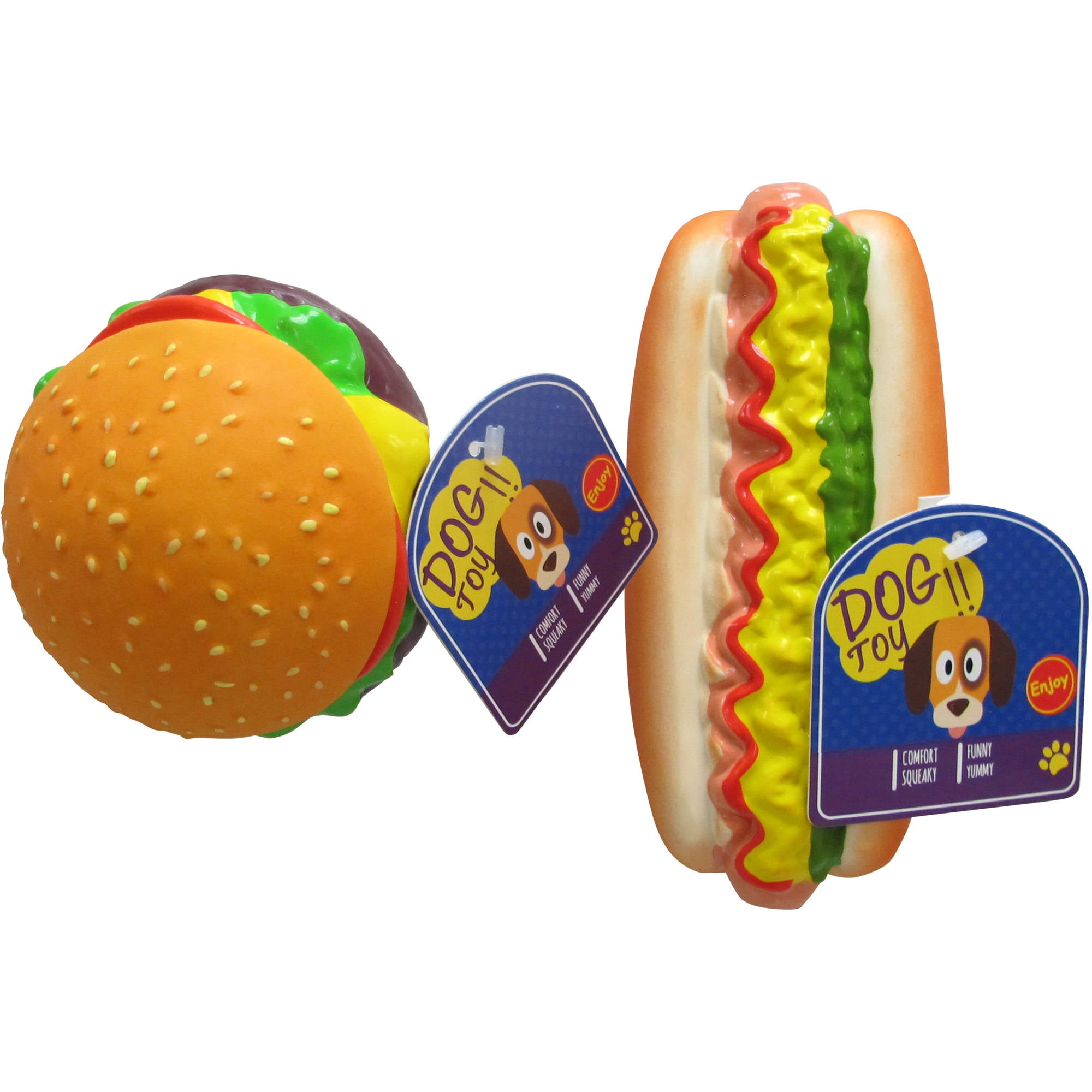 Squeaking Dog Toy, Hamburger or Hot Dog 