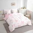 thumbnail image 2 of Pink Bowknot Full Bedding Set 7 Pieces,Princess Style Bow Dreamy Bow-tie Comforter Set with Sheets ,Cute Love Hearts Romantic Valentine's Day Bed Set in a Bag with Pillow Covers, 2 of 5