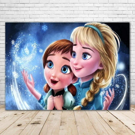 Image of YouRan Baby Princess Elsa and Anna Backdrop Happy Birthday 5x3ft Vinyl Elsa Frozen Background Baby Shower for Girl Vinyl Princess Frozen Theme Backgrounds for Kids Room Wall Decor