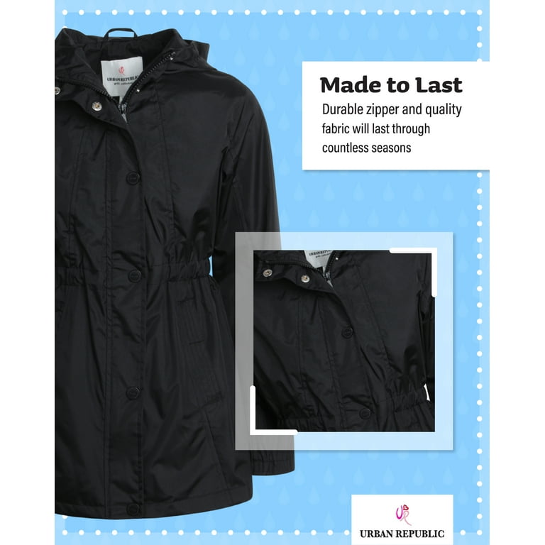 URBAN REPUBLIC Girls' Raincoat - Lightweight Waterproof