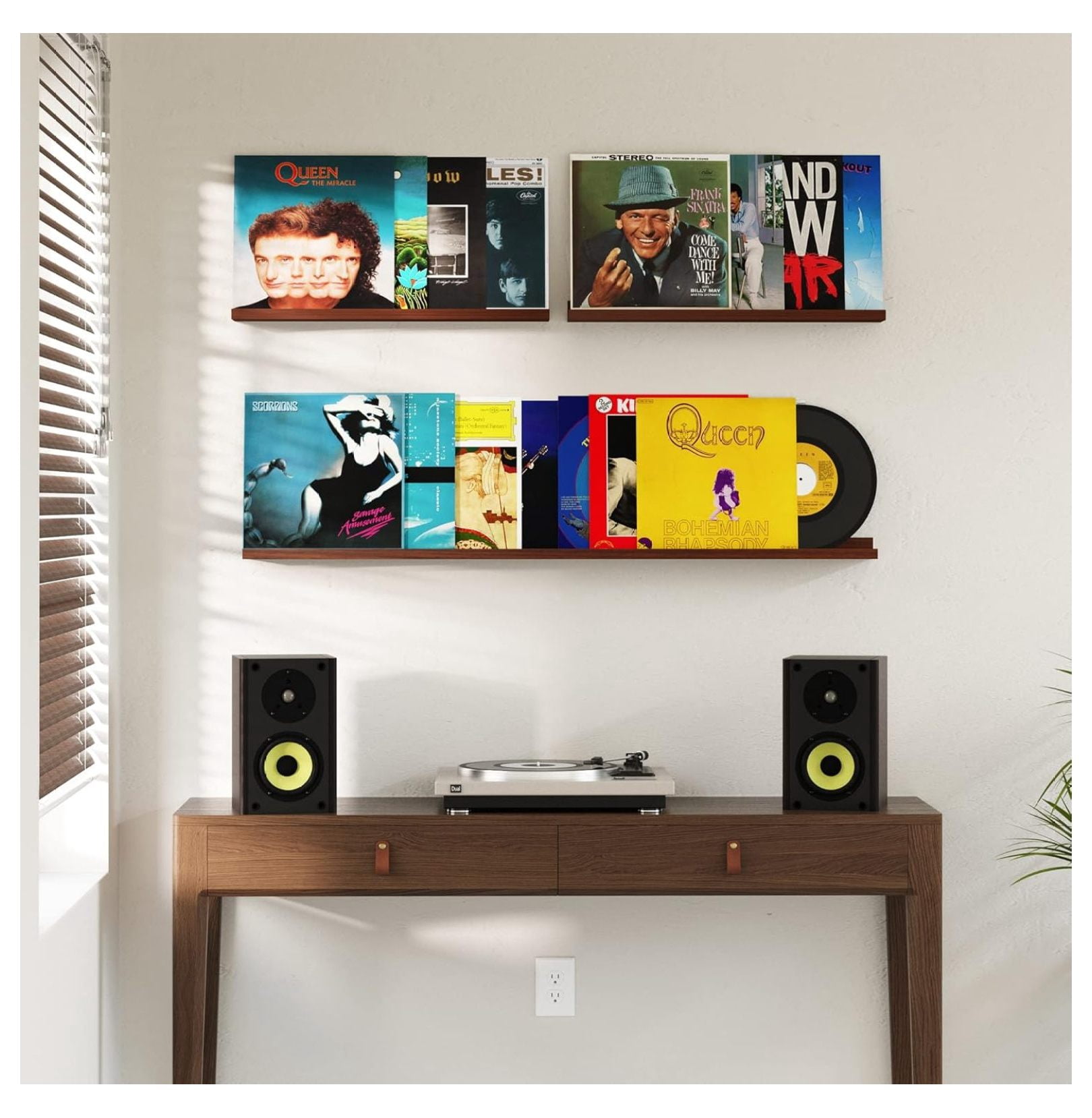 Floating Shelves Set of 3, Picture Ledge for Wall Decor - Walnut - Living Room, Bedroom, Office - Book Display, Multi Size