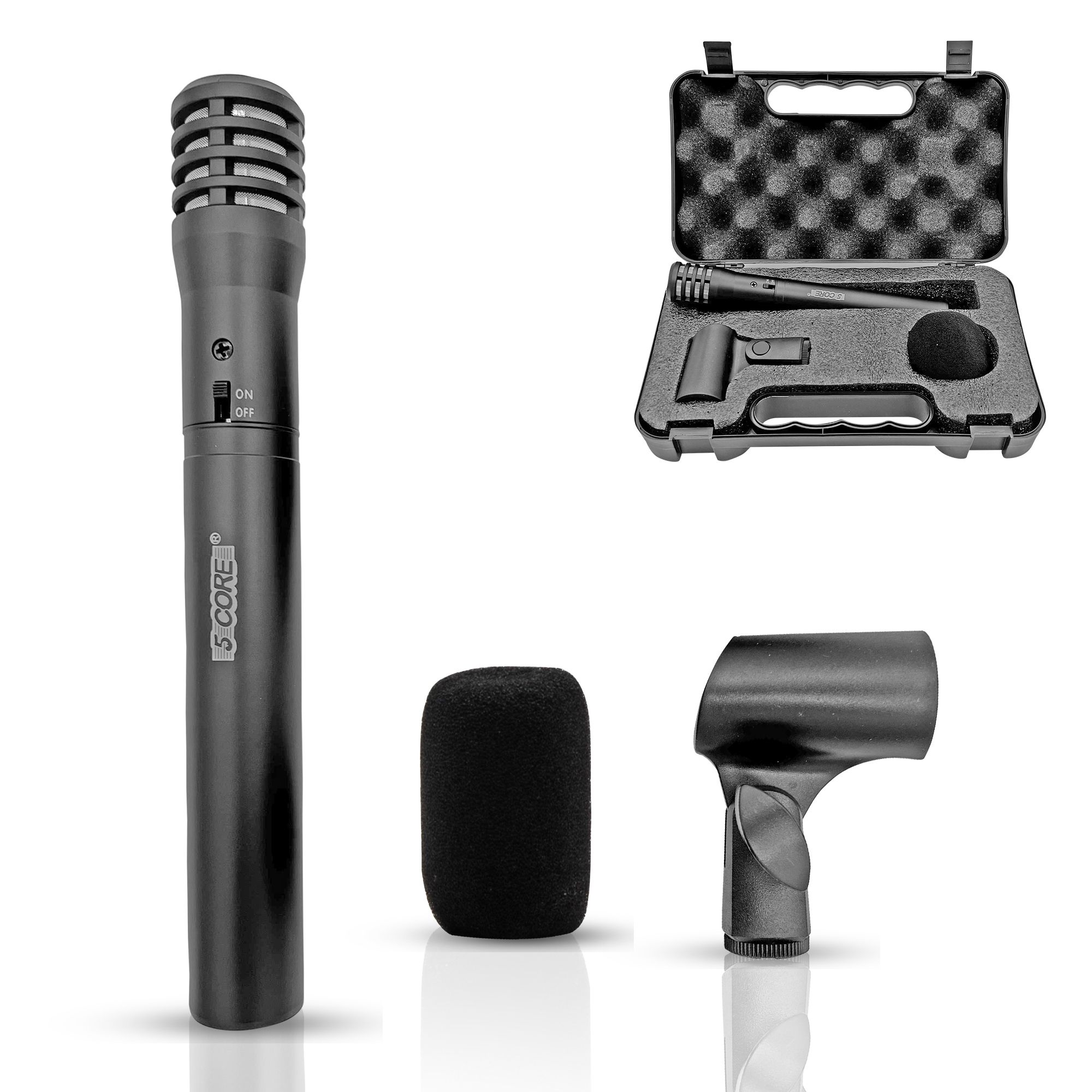 Professional Instrument Microphone Pencil Mic Condenser Cardioid Unidirectional Stick Microfono with Windscreen Mic Clip & Case - INSTRU MIC 100 Black