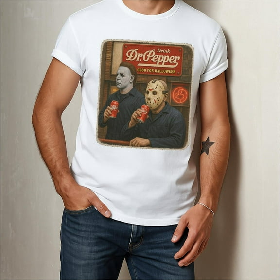 Vintage Halloween Horror T-Shirt – Dr Pepper Michael & Jason Retro Tee – Funny Scary Movie Shirt – Spooky Halloween Gift