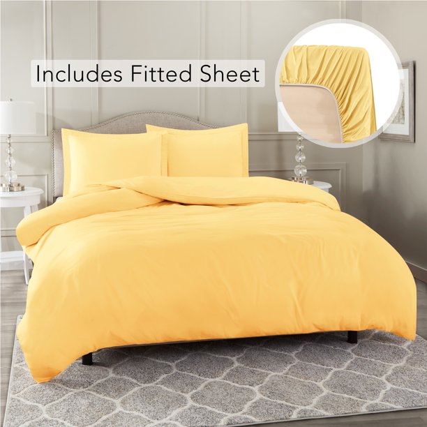 Cal King Size Duvet Cover with 1 Fitted Sheet and 2 Pillow shams, Button Closure & Corner Ties