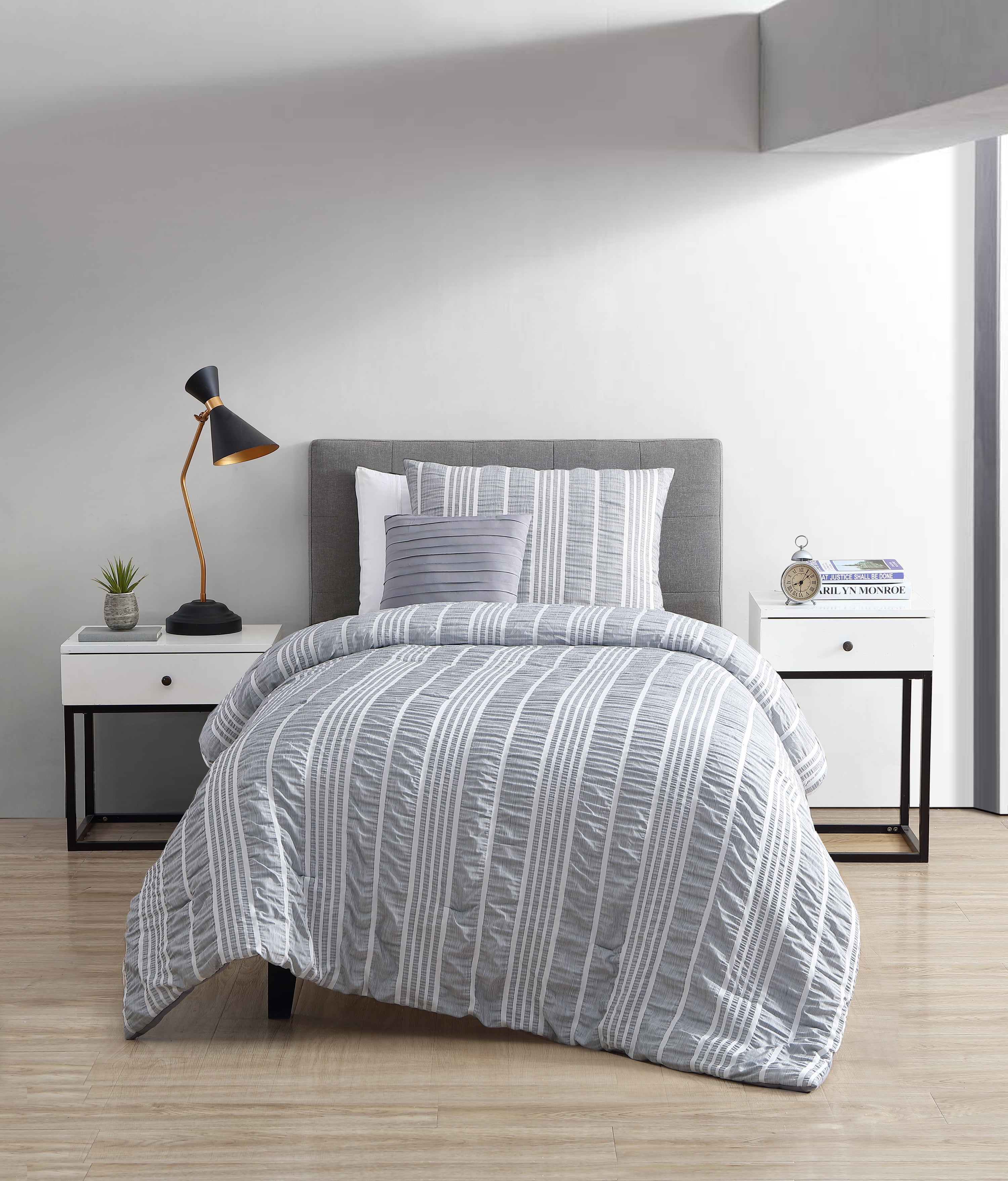 VCNY Home Dian Stripe Seersucker Comforter Set, Twin, Grey Walmart