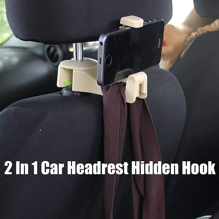 2 In 1 Car Headrest Hidden Hook, 2pcs 2 In 1 Car Seat Headrest  Hook,360rotation Headrest Hooks Purse Holder For Car, Bag