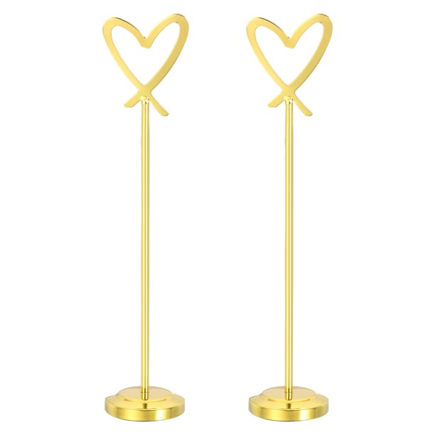 Uxcell 2 Pcs Soporte para Número de Mesa, 9.84 x 2.1 Pulgadas Soportes Mini para Tarjetas de Lugar de Acero Inoxidable en Forma de Corazón para Restaurante Hotel Café Boda Fiesta Oficina, Dorado