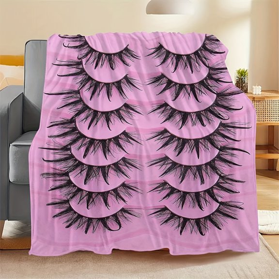 Soft Flannel Lash Design Throw Blanket - All-Season Cozy Pink & Black Eyelash Pattern for Home, Travel, Gift - Birthday & Holiday Present