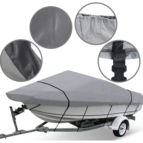 SEBLAFF Heavy Duty Boat Cover Trailerable Fishing Ski Bass V-Hull Runabouts Waterproof