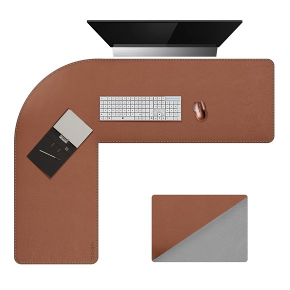 Chihein L-Shaped Desk Pad, Corner Desk Mat (49.2”+ 49.2”) x 15.7”, Computer Office Mouse pad Writing Table Pad for Home Office - Brown/Gray