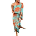thumbnail image 2 of TMOYZQ 50% off Summer! Women's One Shoulder Split Hem Long Maxi Dress Floral Print Short Bell Sleeves Loose Ruched Dress Cocktail Party Dress Wedding Guest Dresses, 2 of 5