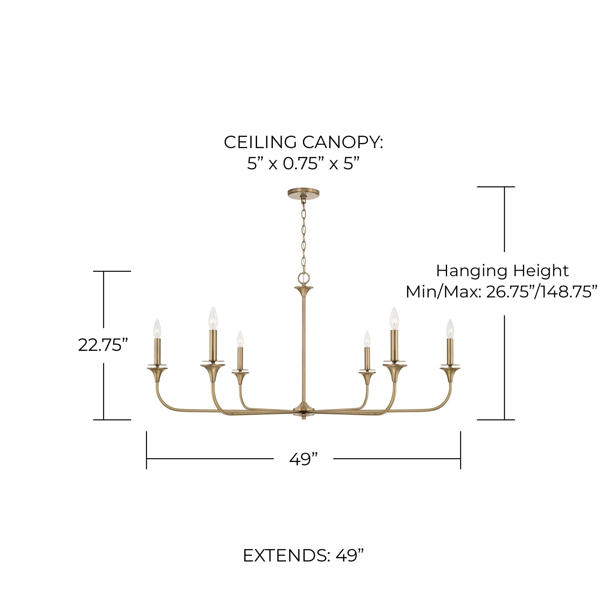 Capital Lighting 448961AD Presley 6 Light 49" Wide Candle Style Chandelier - Brass