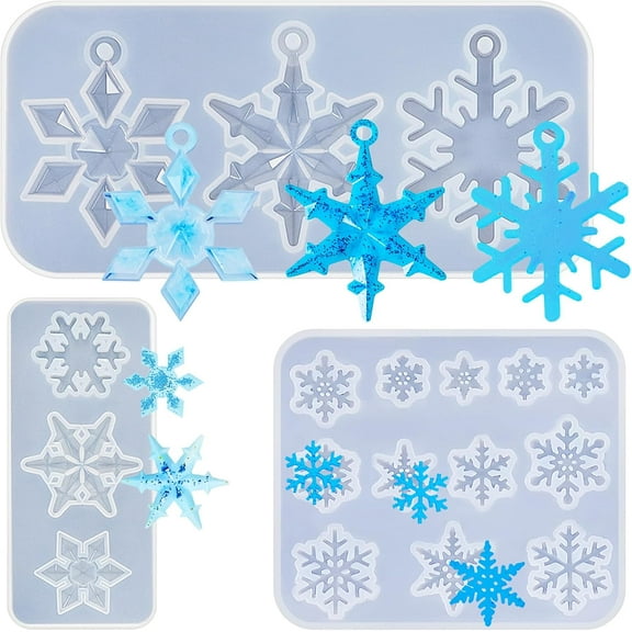 3 Pcs 3D Snowflake Silicone Mold Fondant Snowflake Chocolate Candle Ornament Resin Molds DIY Resin Crafts Jewelry Pendant Gift Winter Home Decoration(Clear)