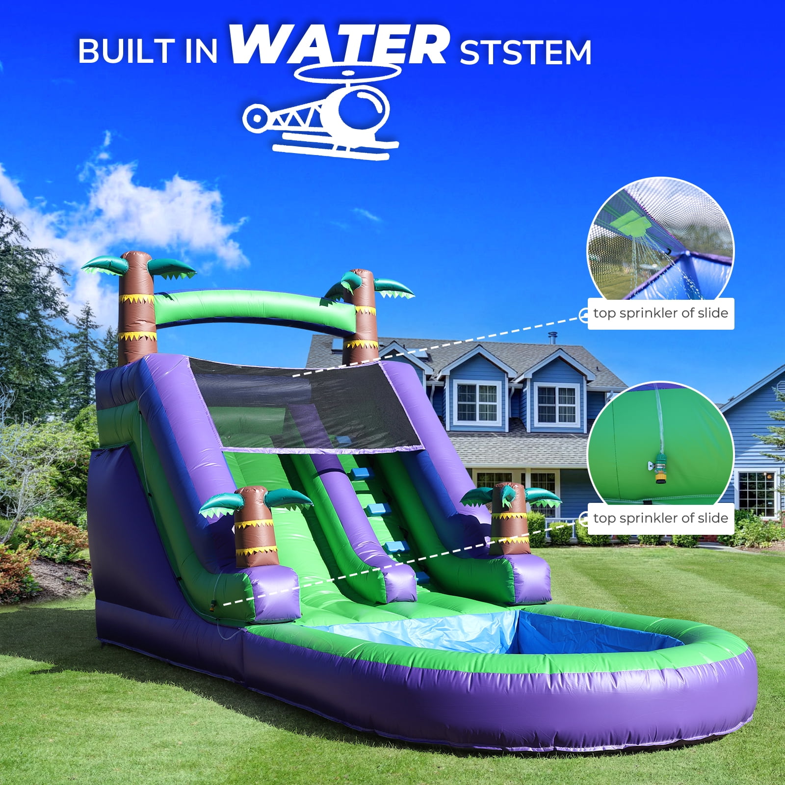 Relunch Inflatable Water Park Bounce House with Blower, Slide & Splash Pool for Kids Adults Outdoor