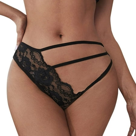 YYDGH Women s Sexy Lace Mesh Thongs Underwear Cut Out Low Waist Panties Briefs G-string Underpants Black L