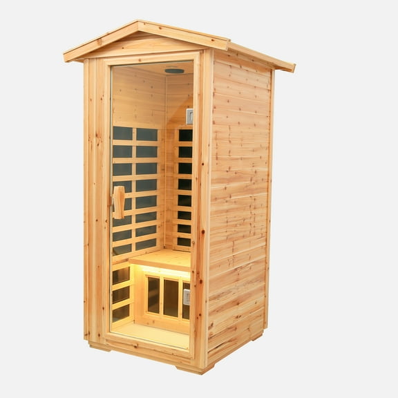 DSstyles Outdoor Wooden Sauna 1 Person 1560W Low EMF Canadian Hemlock Wooden Far Infrared Dry Sauna for Indoor Outdoor