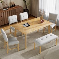 Harper & Bright Designs Rustic Dining Table Set for 6 with Bench, 6 Pieces Rectangle Wood Kitchen Table Set with 4 Upholstered Chairs and Bench for Dining Room, Natural Wood Wash
