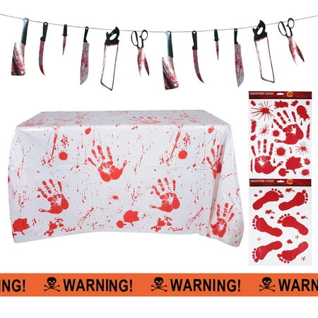 

5Pcs Bloody Hand-print Table Cover Haunted House Tablecloth Halloween Decor