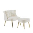thumbnail image 3 of Accent Chair with Ottoman, Velvet Armchair with Button Tufted Back, Upholstered Sofa Chair Ottoman Set with Gold Metal Legs, Comfy TV Chair with Nailhead Trim for Living Room Bedroom, White, 3 of 7