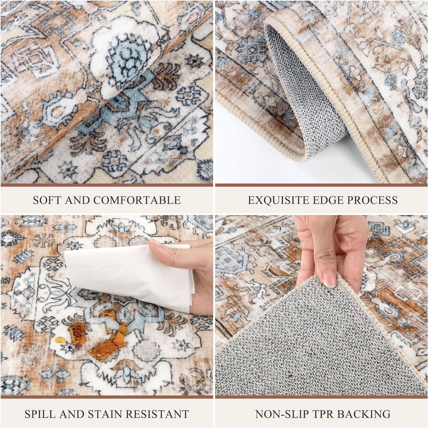 Kitchen Rug and Mat, Yamaziot Kitchen Runners Rugs Set of 3, Washable Non Slip Farmhouse Hallway Laundry Room Mat for Floor, Comfort Vinatge Boho Carpet