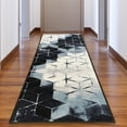 thumbnail image 5 of Custom Size Runner Rug Cubes Abstract Design Blue Color 26 or 31 inch Wide Pick Your Length Non-Slip Rubber Backing, 5 of 5