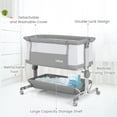 thumbnail image 3 of OLAKIDS 3-in-1 Baby Bassinet, Bedside Sleeper with Comfy Mattress, Wheels, 6-Height Adjustable, Storage Basket, Travel Bag, Portable Mesh Crib, Gray, 3 of 9