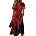 thumbnail image 2 of Womens Halloween Dresses Witch Hat Ghost Short Sleeve Spooky Midi Dresses Bat Pumpkin V Neck Horror Sundress, 3XL, 2 of 5