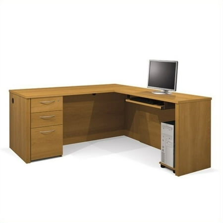 - Bestar Embassy L-shaped Workstation with Assembled Pedestal in Cappuccino Cherry