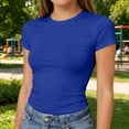 thumbnail image 4 of Womens Short Sleeve T Shirts - Summer Tops Slim Fit Y2k Basic Workout Tee Blue S, 4 of 5