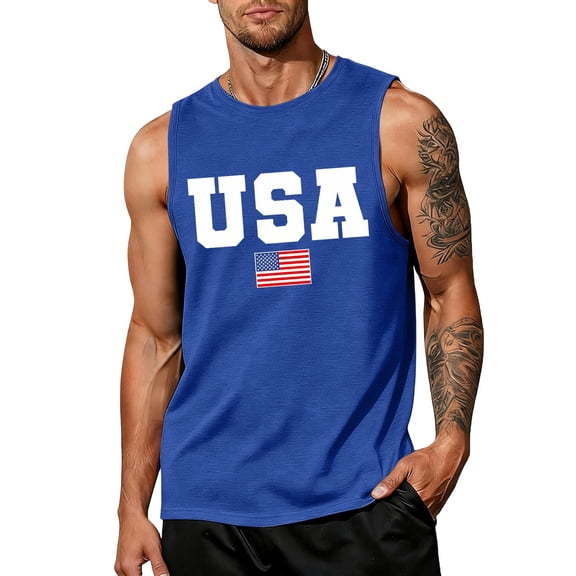 IYYVV 4th of July Tank Tops for Men Patriotic Shirts American Flag Tank Top Sleeveless Graphic Gym Workout Shirts Blue 4XL