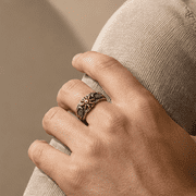 Unisex Adjustable Angel Wing Ring with Golden Sun, Silver Tone