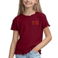 thumbnail image 2 of THDHVS Girls T Shirts,Ice Silk Ruffle Trim Round Neck Short Sleeve T-shirt Soft Breathable Casual Daily Wear for Girls,Shirts for Girls Wine 2-3 Years, 2 of 7