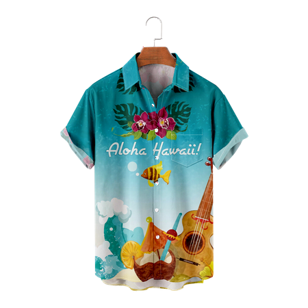 

MLFU Family Matching Guitar Beach Aloha Casual Holiday Shirt Casual Stylish Chest Pocket Shirt Funky Polo Shirts for Boys 5-14 Years