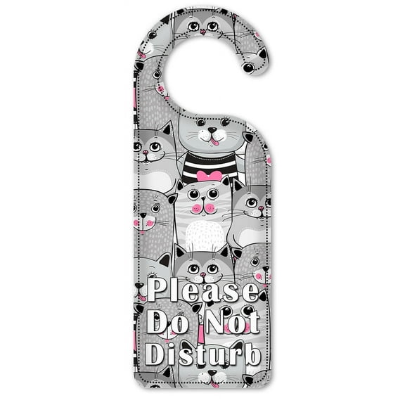 Do Not Disturb Door Knob Hanger Sign - Gray, White & Pink Cat Toss