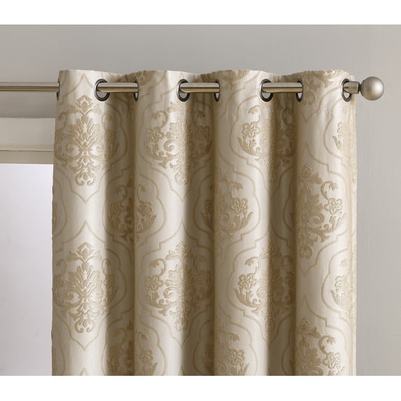 THD Damask Flocked 100% Blackout Grommet Curtain Panels - Set of 2