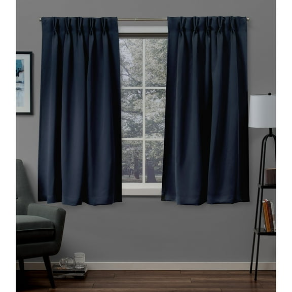 Exclusive Home Sateen Twill Woven Room Darkening Blackout Pinch Pleat/Hidden Tab Top Curtain Panel Pair, 63" Length, Peacoat Blue
