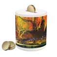 thumbnail image 1 of Fantasy Piggy Bank, Enchanted World Imaginary Forest with Fastastic Image Scenery Absurd Elements, Ceramic Coin Bank Money Box for Cash Saving, 3.6" X 3.2", Orange Brown, by Ambesonne, 1 of 4