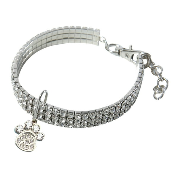 3 Colours Rhinestone Stretch Pet Necklace with Crystal Collar and Footprints Pendant for Pets with Eye Catching Design