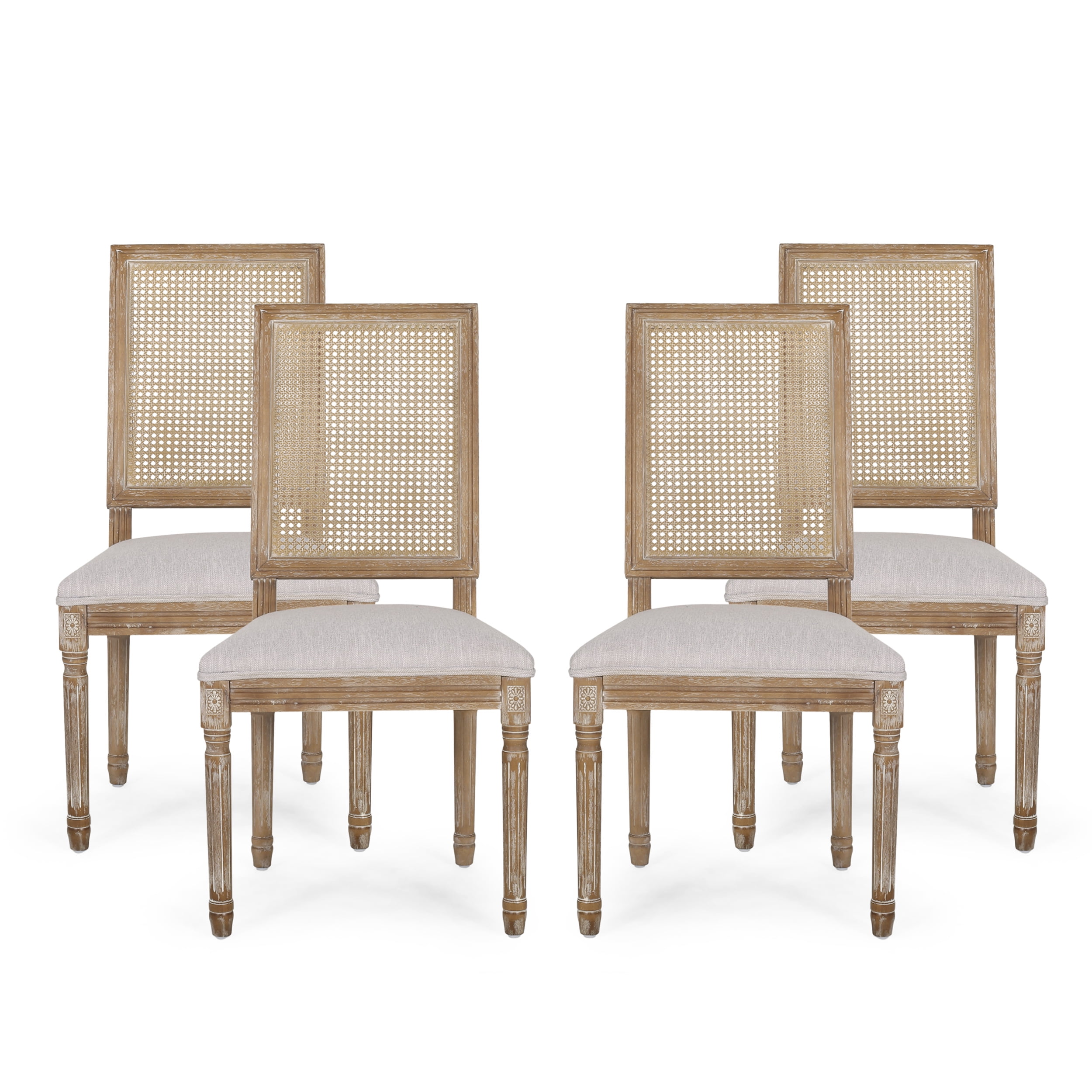 Cane Upholstered Dining Chair Set, Light Wood Dining Chairs Set Of 4