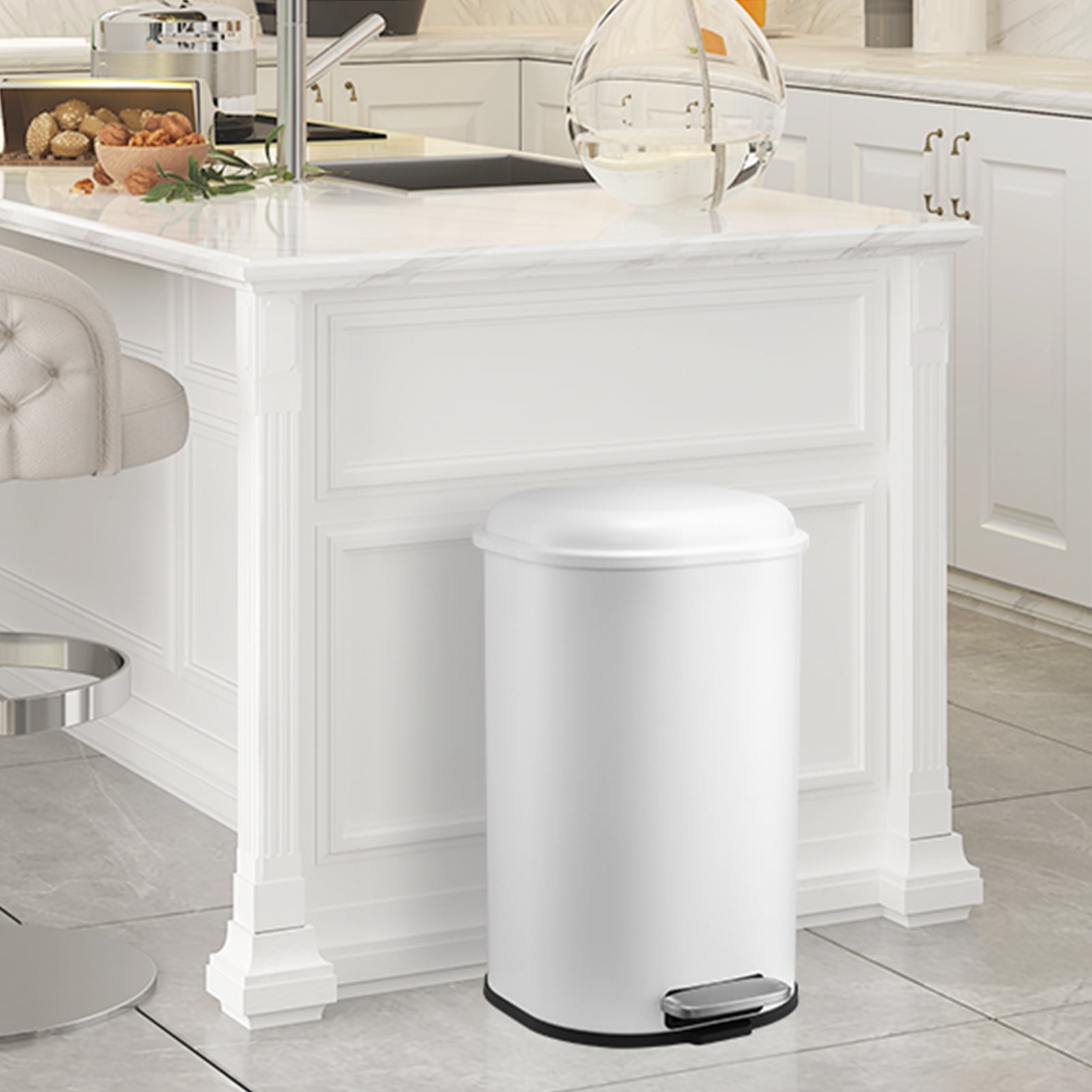 8 Gallon Kitchen Trash Can, 30 Liter Stainless Steel Garbage Bin Without Inner Bucket, Oval Step Recycling Bin with Soft-Close Lid for Dining Room, Bathroom, Home Office
