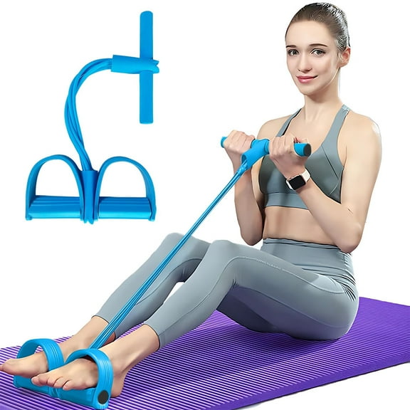 Pedal Resistance Bands with Handles, Durable 4-Tubes Multifunction Pedal Resistance Band, Natural Rubber Foot Pedal Resistance Bands, Fitness Resistance Bands for Abdomen, Waist, Arm, Leg (Blue)