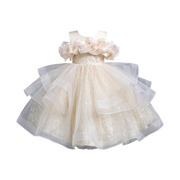 NOKIO Party Pageant Floral Dresses, Party Tutu Dresses Girls' Embroidered Lace Wedding Baptism Dress Long Sleeve Formal Party Wear For Toddler Baby Girl Casual Spring Fall Dress