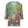 thumbnail image 4 of IROINNID Savings Women's Long Sleeve V-Neck Shirts Leisure Printing Loose T-shirt 3/4 Sleeves Blouse V-Neck Tops,Green, 4 of 5
