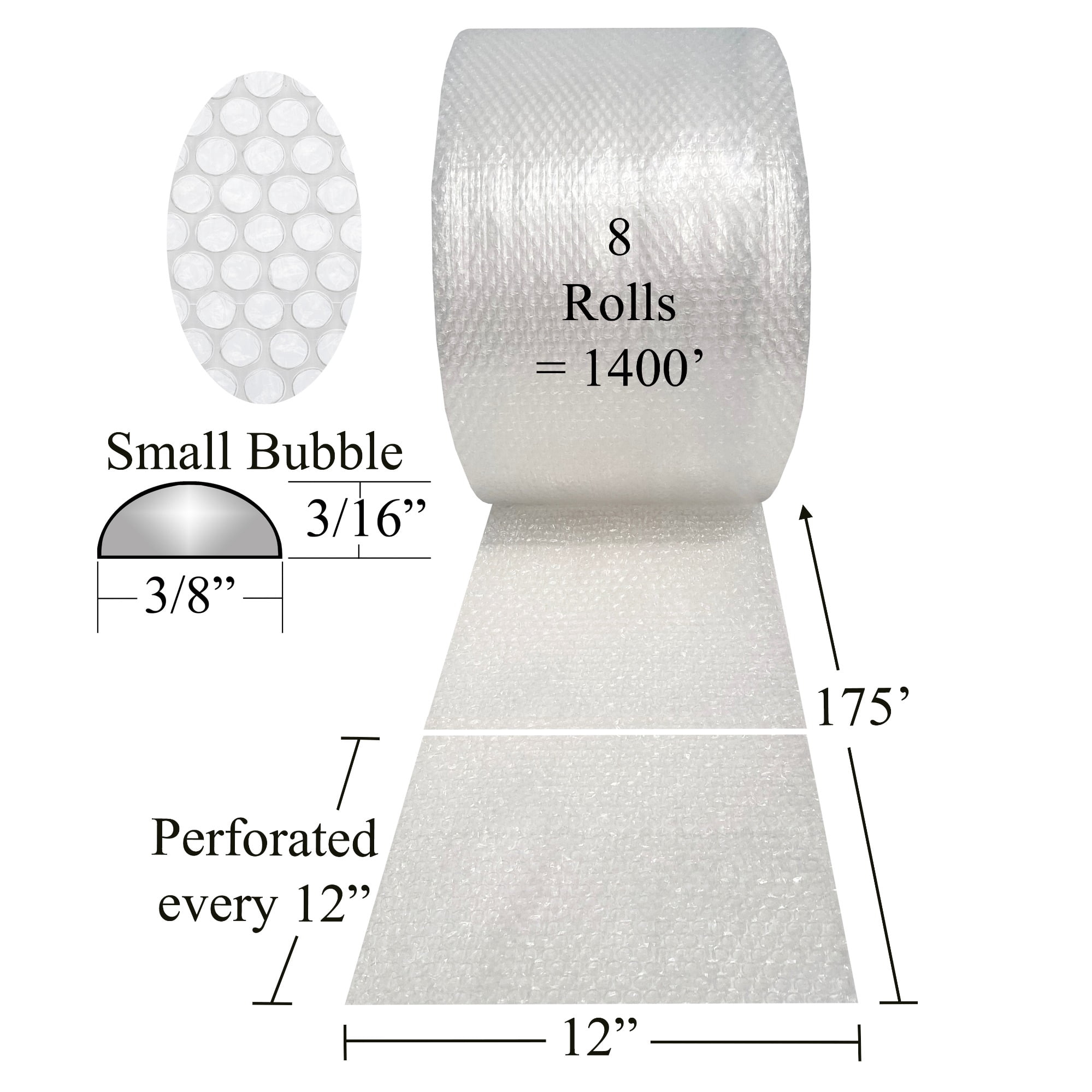 UOFFICE Bubble Wrap Rolls, Perforated 3/16" Bubble, 1400 Ft x 12 In, Clear, 1 Pack